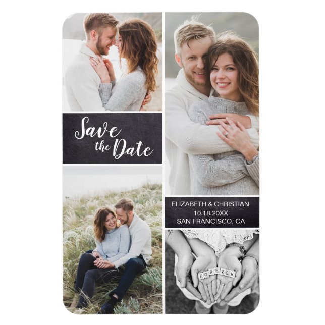 Personalized Chalkboard Photo Collage Wedding Magnet (Vertical)