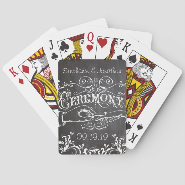 Personalized Chalkboard Vintage Wedding Playing Cards (Back)