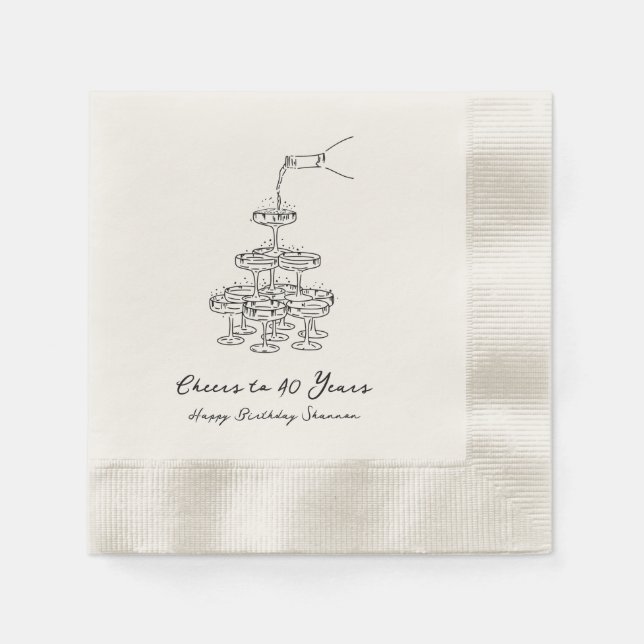 Personalized Champagne 40th Birthday Napkins (Front)