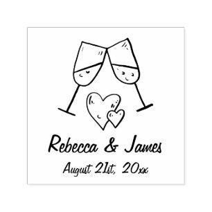 Personalized Champagne and Hearts Wedding Names Self-inking Stamp