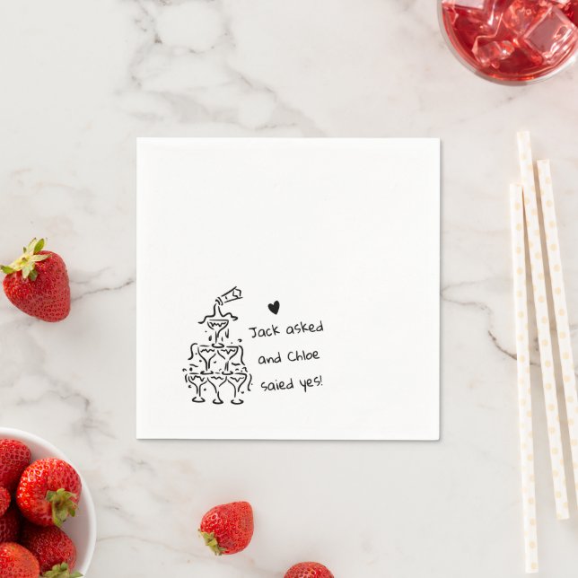 Personalized Champagne Glass Tower Wedding Napkins (Insitu)