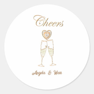 Personalized Champagne Glasses and Hearts Classic Round Sticker