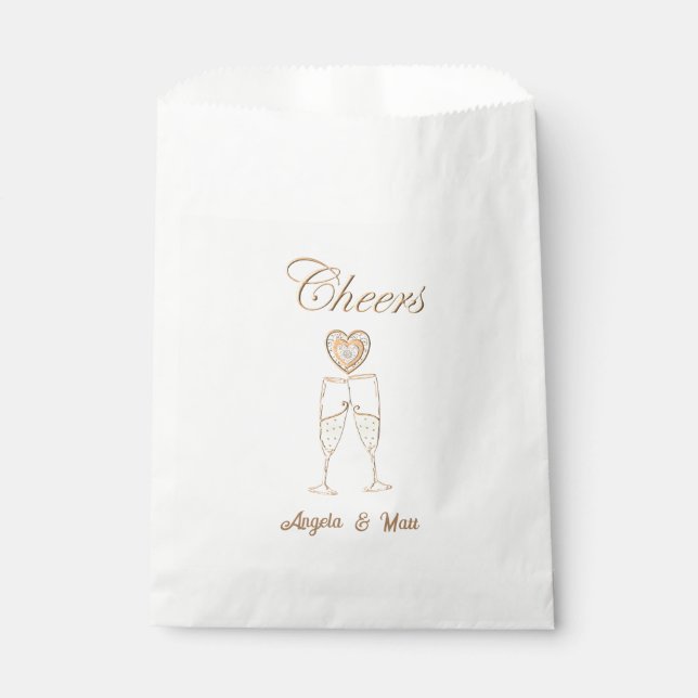 Personalized Champagne Glasses and Hearts Favour Bag (Front)