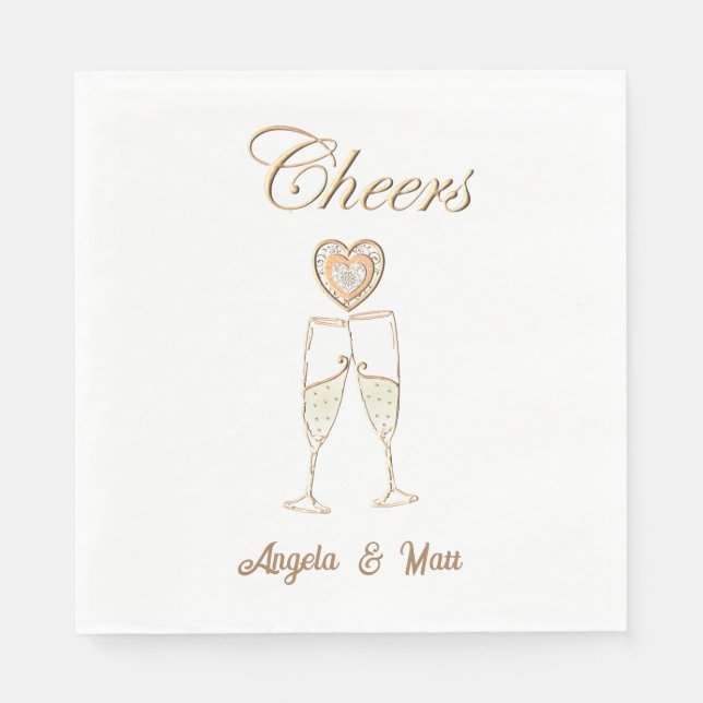 Personalized Champagne Glasses and Hearts  Napkin (Front)
