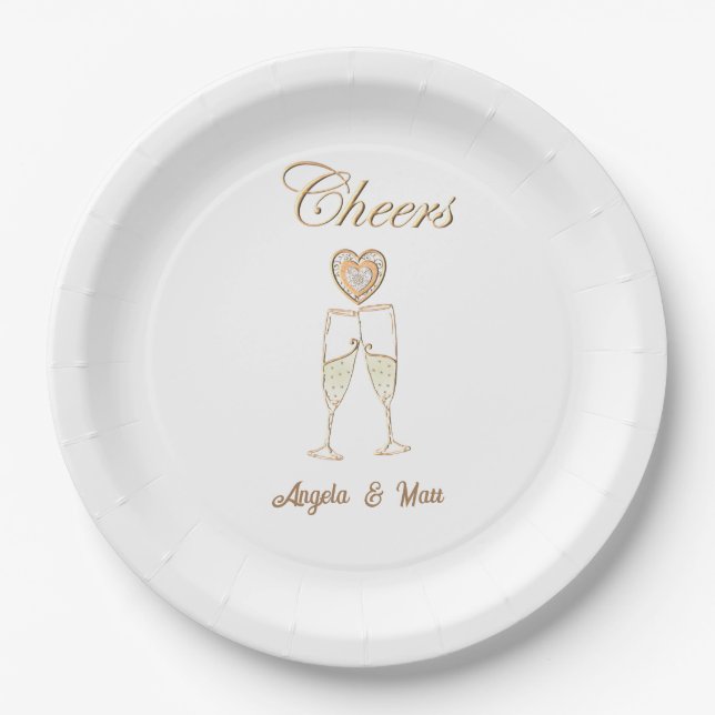 Personalized Champagne Glasses and Hearts  Paper Plate (Front)