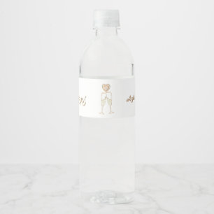 Personalized Champagne Glasses and Hearts Water Bottle Label