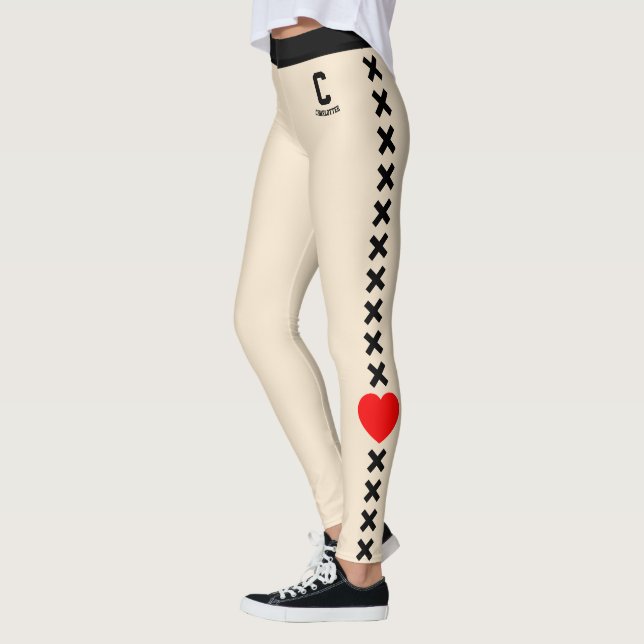 Personalized Champagne Gold Black Pattern Red Love Leggings (Left)