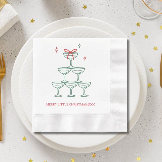 Personalized Champagne Retro Christmas Cocktail Napkin (Personalized Champagne Retro Christmas Cocktail Napkins
)