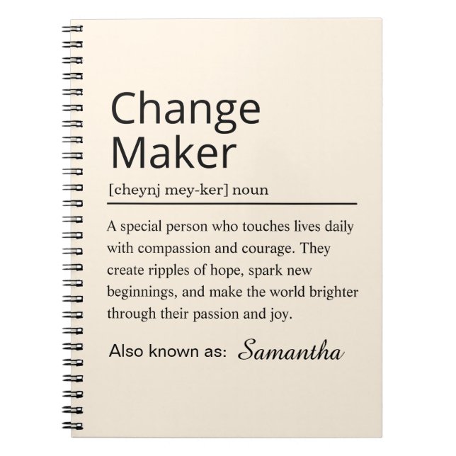 Personalized Change Maker Definition Notebook (Front)