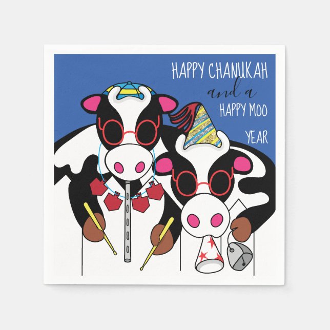 Personalized Chanukah Cocktail Napkins "Cows" (Front)