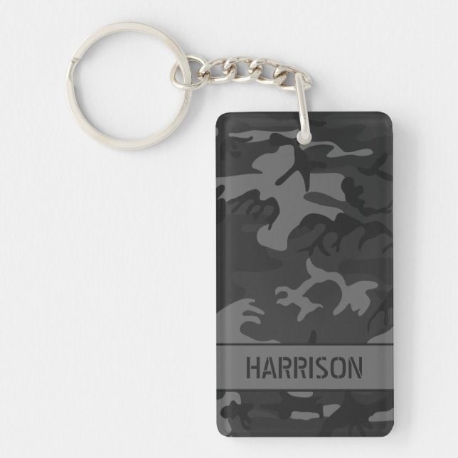 Personalized Charcoal Grey Camo Keychain (Front)