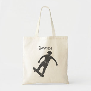 Personalized Charcoal Grey Skateboarder Graphic Tote Bag
