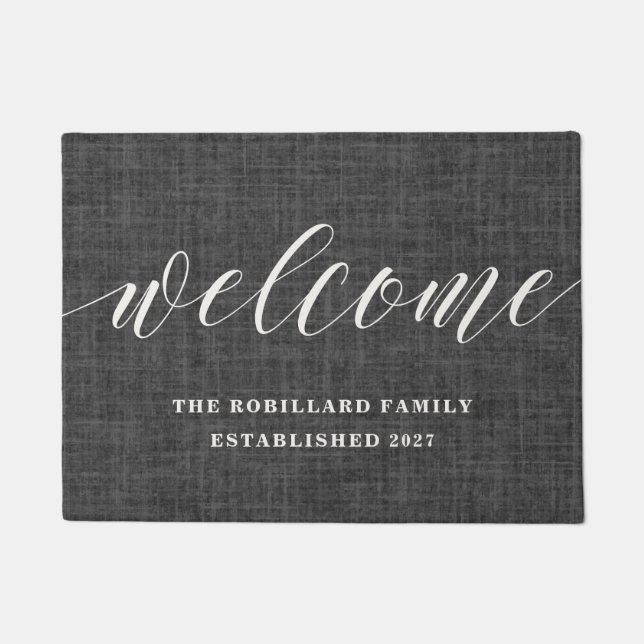 Personalized Charcoal Linen Welcome Doormat (Front)