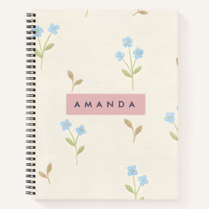 Personalized Charming Blue Wildflower Print Notebook