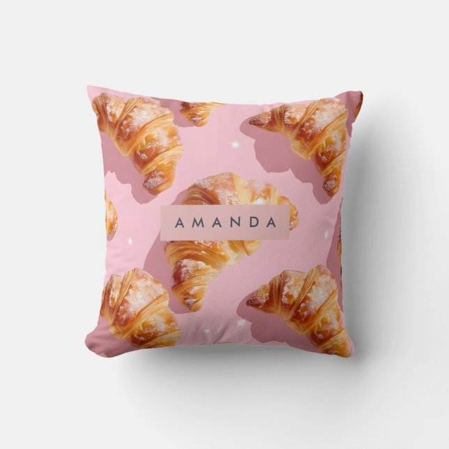 Personalized Charming Croissant Delight Throw Pillow (Front)