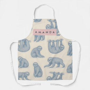 Personalized Charming Elegant Blue Sloth Pattern Apron