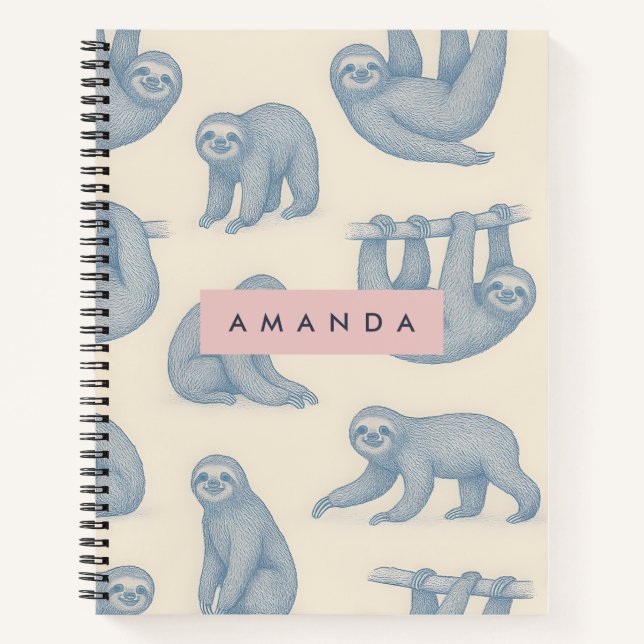 Personalized Charming Elegant Blue Sloth Pattern Notebook (Front)