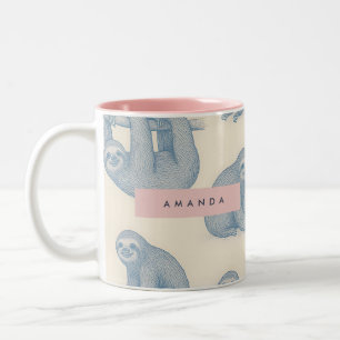 Personalized Charming Elegant Blue Sloth Pattern Two-Tone Coffee Mug