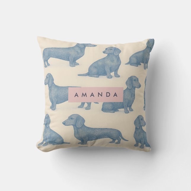 Personalized Charming Elegant Dachshund Pattern Throw Pillow (Front)