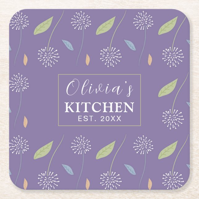 Personalized Charming Floral Wallpaper Square Paper Coaster (Front)