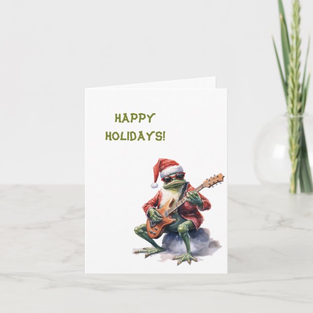 Personalized Charming Funny Christmas Frog Band  Holiday Card (Front)