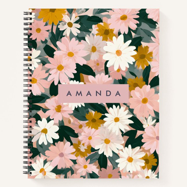 Personalized Charming Pink and White Daisy Flower Notebook (Front)
