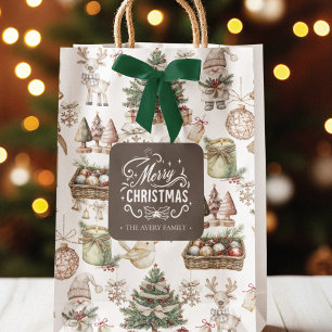Personalized Charming Winter Scene Medium Gift Bag