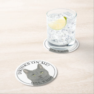 Personalized Chartreux Cat Wedding Round Paper Coaster
