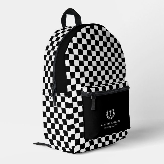 Personalized Check Pattern Medical Doctor Nurse  Printed Backpack (Back Corner Left)