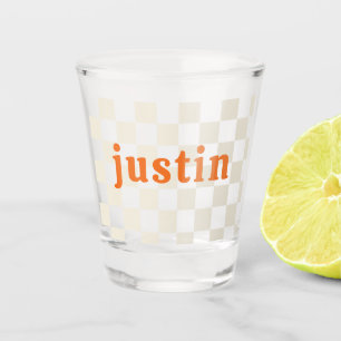 Personalized checkerboard party birthday gift shot glass