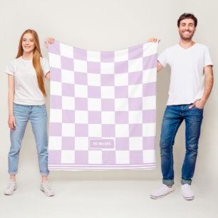 Personalized Checkered Lavender Purple Family Home Fleece Blanket