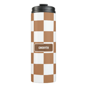 Personalized Checkered Neutral Cognac Camel Thermal Tumbler