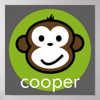 Personalized Cheeky Monkey [lime+grey] Poster