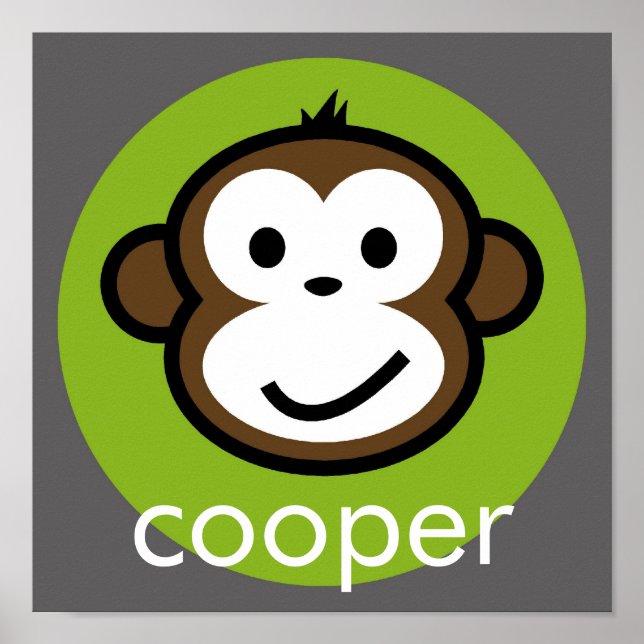 Personalized Cheeky Monkey [lime+grey] Poster (Front)