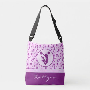 Personalized Cheer or Pom Purple Heart Floral Crossbody Bag