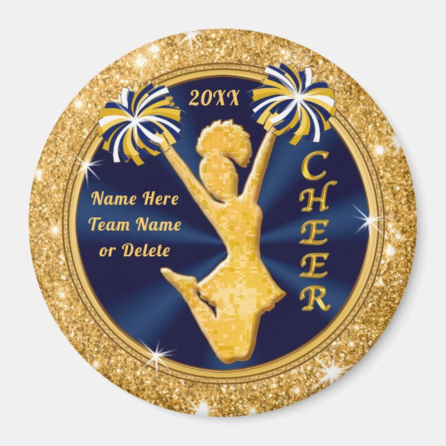 Personalized Cheer Party Favours Navy Blue and Gol Magnet (Front)