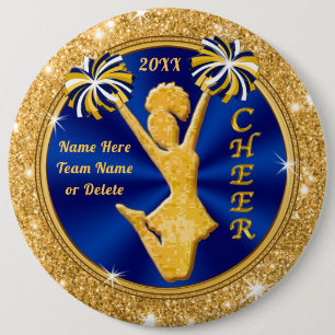 Personalized Cheer Pins, Cute Small to Colossal 6 Inch Round Button