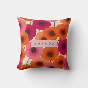 Personalized Cheerful Orange Pink Flower Throw Pillow