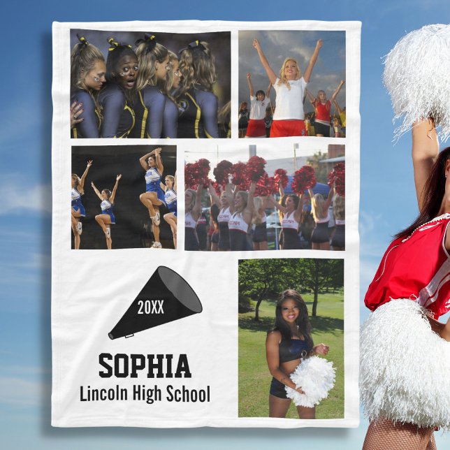 Personalized Cheerleader 5 Photo Collage Name Year Fleece Blanket (Creator Uploaded)
