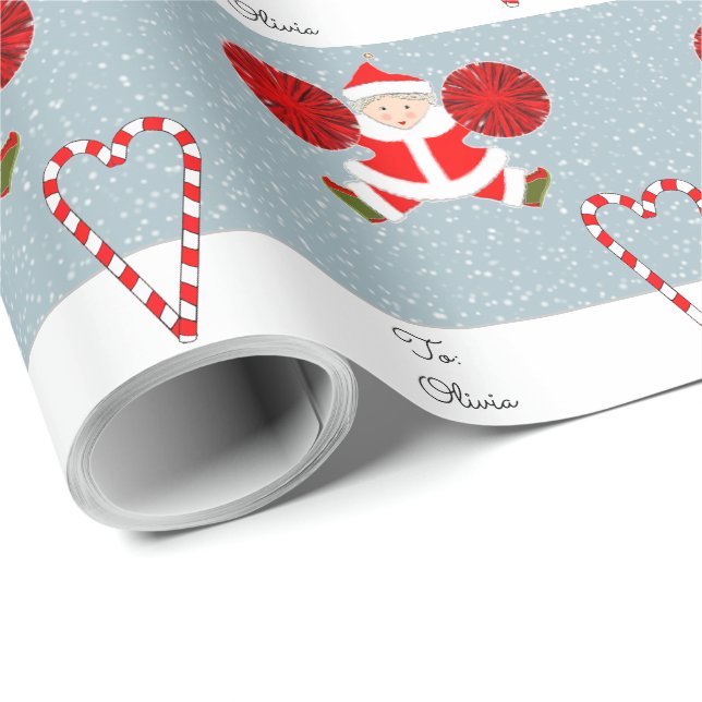 Personalized Cheerleader Christmas Gift Wrapping Paper (Roll Corner)