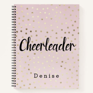 Personalized Cheerleader Pink and Gold Polka Dots Notebook