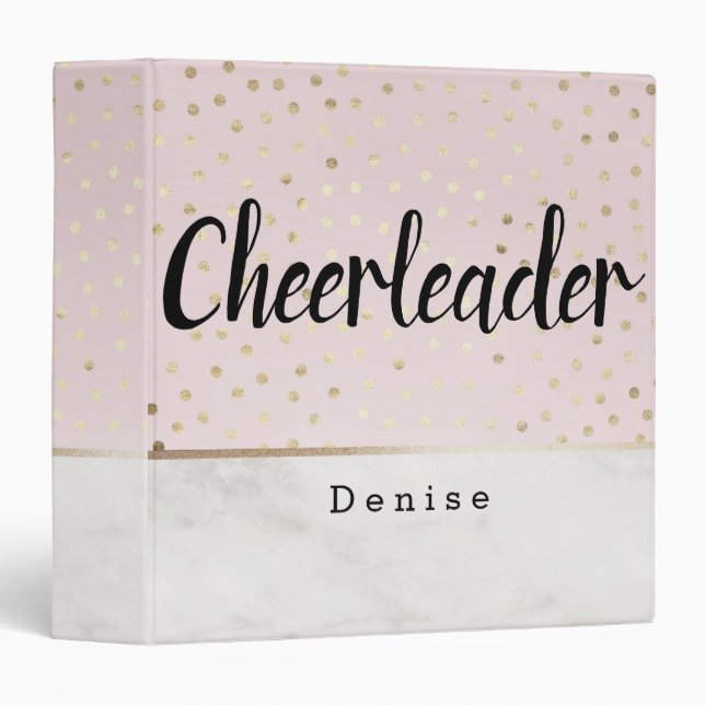Personalized Cheerleader Pink Gold & Marble Dots Binder (Front/Spine)