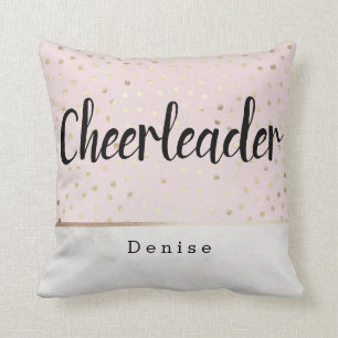 Personalized Cheerleader Pink Gold & Marble Dots Throw Pillow