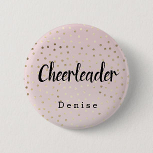 Personalized Cheerleader Pink Gold Polka Dots 2 Inch Round Button