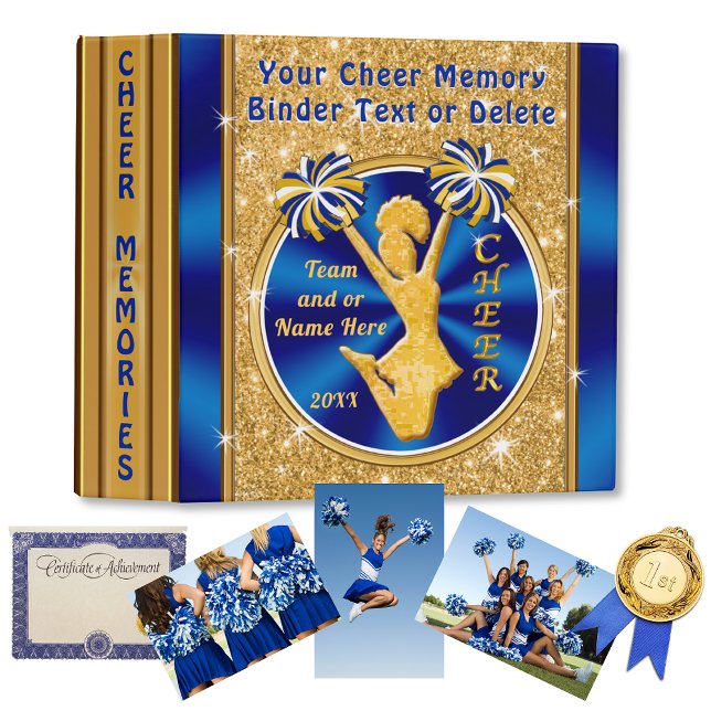 Personalized Cheerleading Binder, Blue and Gold Binder (Cheer Photo Album for her Cheerleading Memories. Personalized Cheer gifts. Cheer Binder. )