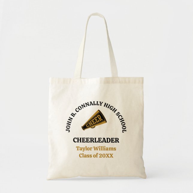 Personalized Cheerleading Black Gold Cheer Tote Bag (Front)