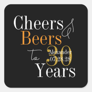 Personalized Cheers and Beers 30th Birthday Party Square Sticker