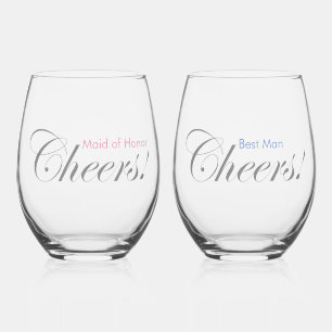 Personalized Cheers! Best Man and Maid of Honor Stemless Wine Glass