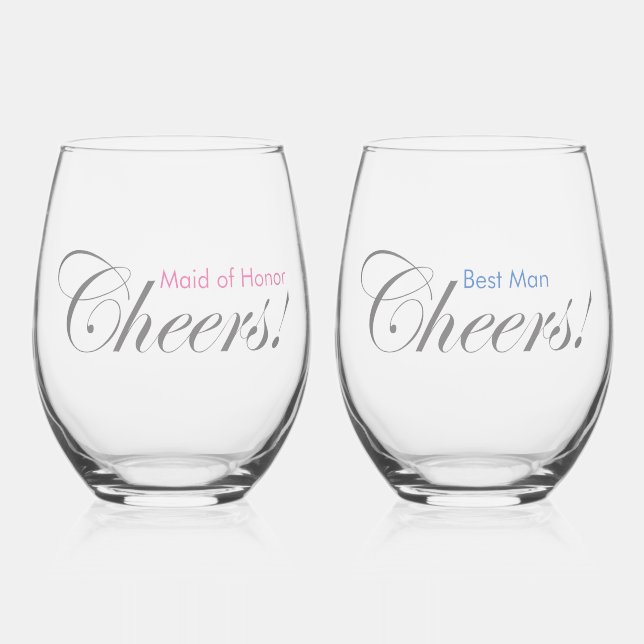Personalized Cheers! Best Man and Maid of Honour Stemless Wine Glass (Front)
