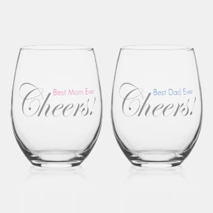Personalized Cheers! Best Mom and Dad Ever Elegant Stemless Wine Glass